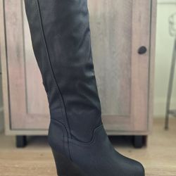 Black Wedge Boots - Size 6.5