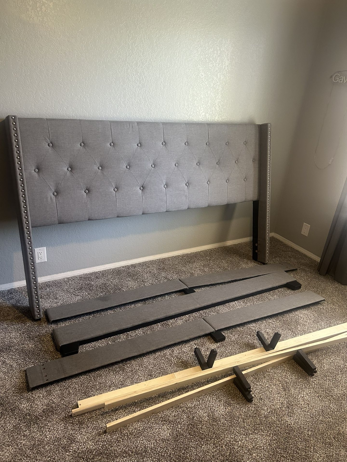 King Bed Frame Grey Upholstered