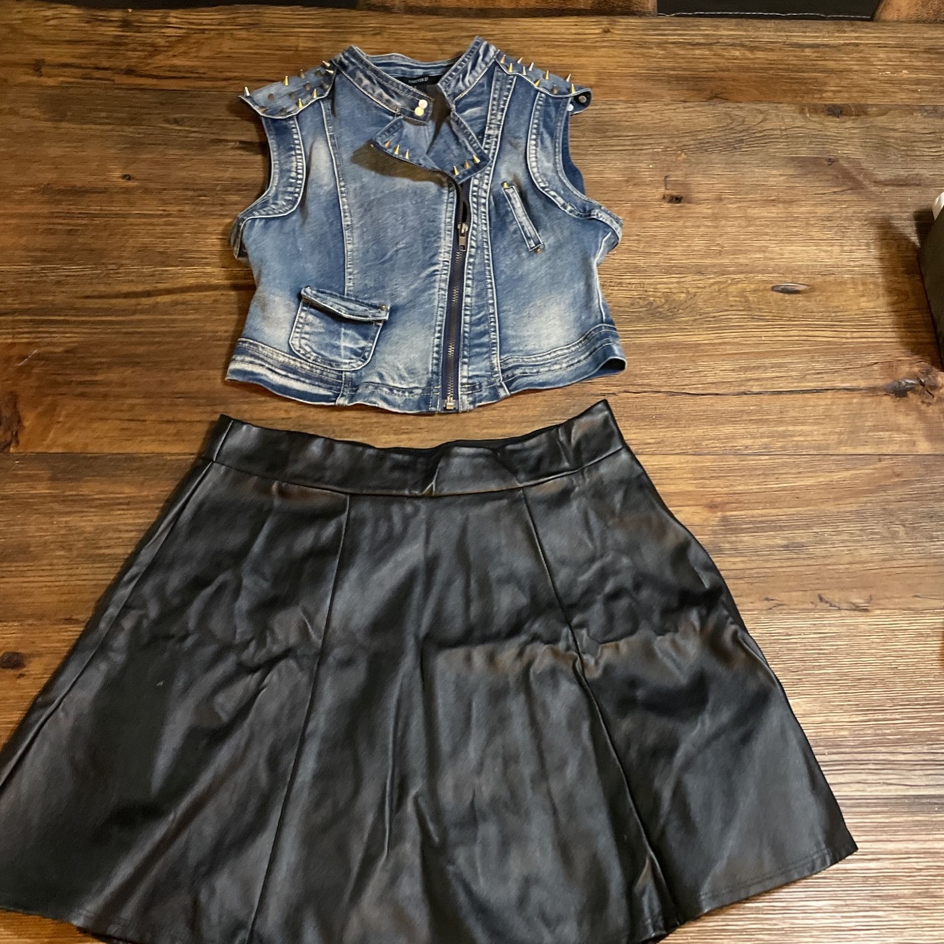 Halloween Womens Rocker Costume, Jacket Size S, Faux Leather Skirt, Size M, $40