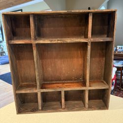 🪵 Primitive Wooden Printer’s Tray Shelf – Rustic Farmhouse Display