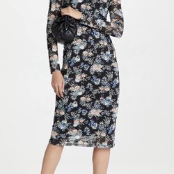 NWOT Wayf Black Floral Turtleneck Long Sleeves Midi Dress, size XS