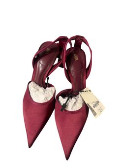 ZARA Burgundy Satin Slingback Heels – Size 7.5 (New with Tags)
