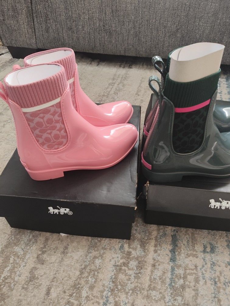 2 New COACH Rain boots Size 6. Both New In Box. Never Worn