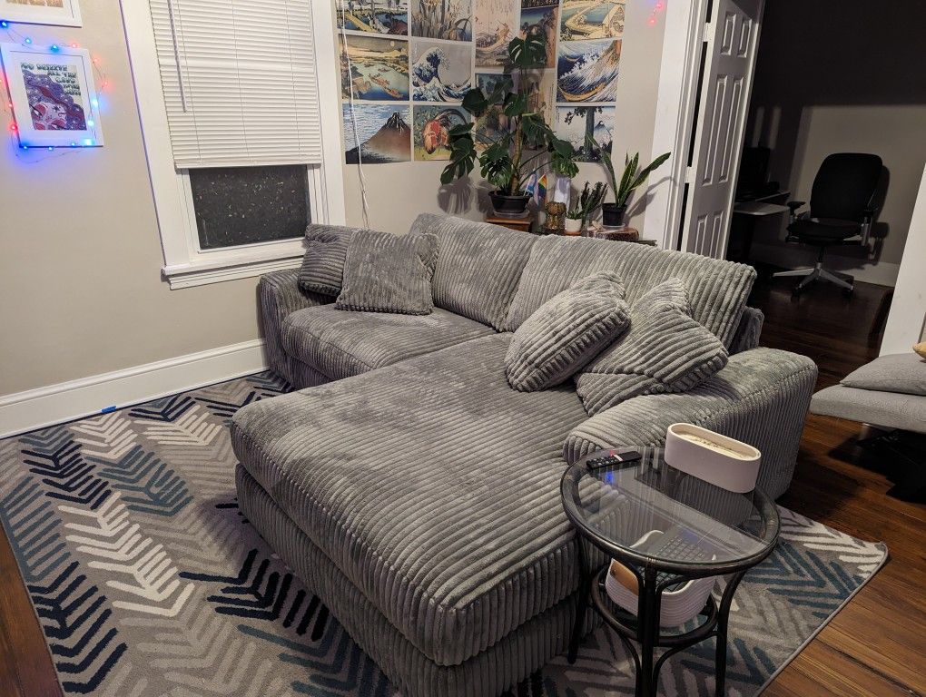 Ashley Linden Fog Corduroy Sectional Couch