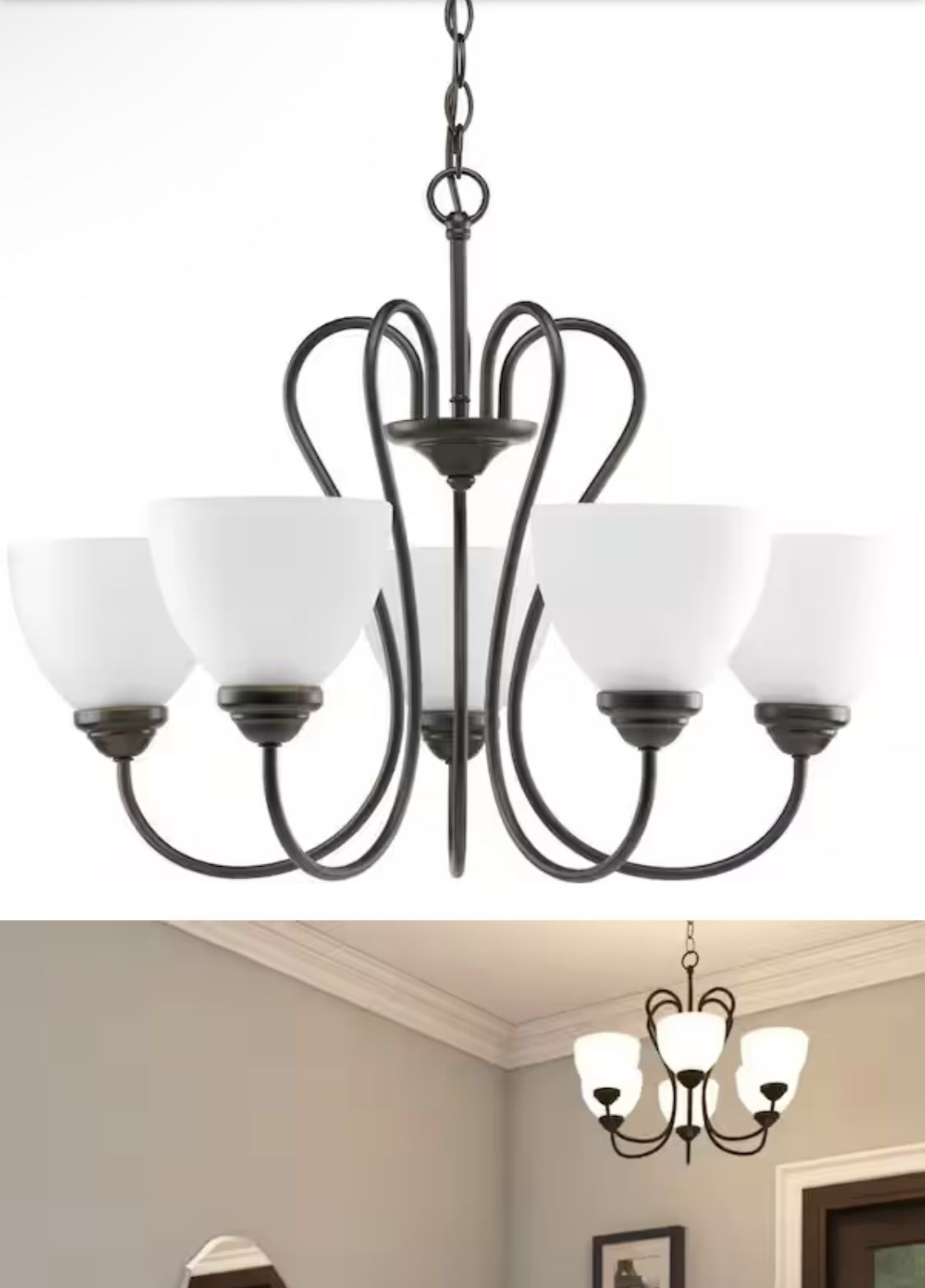 Heart Collection 5-Light Antique Bronze Etched Glass Farmhouse Chandelier Light