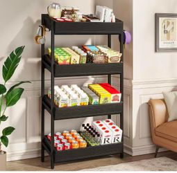 new assembled 4 Tier Retail Snack Display Shelf, Snack Rack Display Stand with 4 Hooks, Retail Shelves Racks for Vendors, Store, Supermarket and Home 