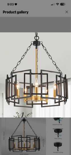 20 Inch Black Gold Chandelier Industrial Modern Farmhouse Chandelier Pendant Lighting Fixtures 5 Lights Height Adjustable Ceiling Lamp for Dining Room
