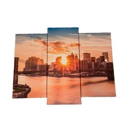 3-Piece NYC Skyline Canvas Wall Art – Brooklyn Bridge Sunset