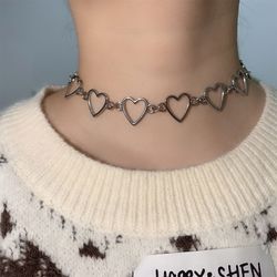 Heart Choker Necklace Silver 15inches