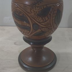  Hand Carved Wood Vase Brown