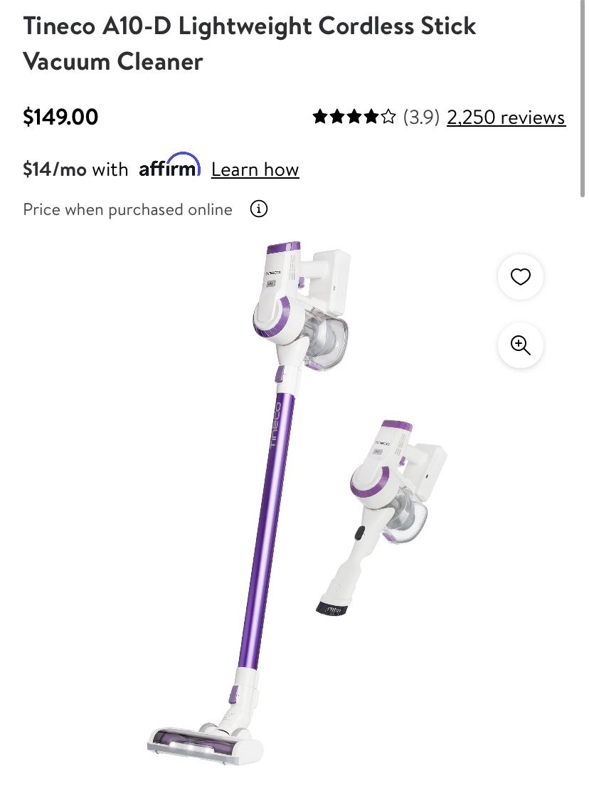 Tineco A10D Lightweight Cordless Stick Vacuum Cleaner for Sale in