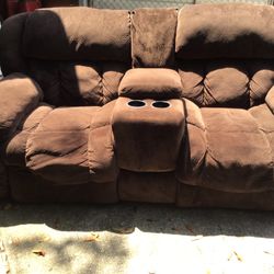 Loveseat With Cup Holders And Compartment And Reclines