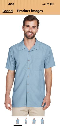 Harriton Men's Barbados Textured Camp Shirt Medium CLOUD BLUE