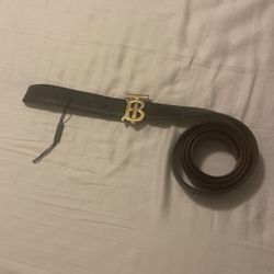 Used Burberry Black Leather Belt,size Large