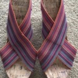 MONTEGO BAY CLUB WOMENS 7.5 PINK PURPLE BLUE WEDGE HEELS SANDALS SHOES NON-SKID