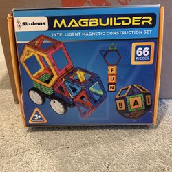 Simbans Magbuilder STEM Build and Play Toy | 66 Pcs Magnetic Blocks, Letters and Wheels Gift Set 