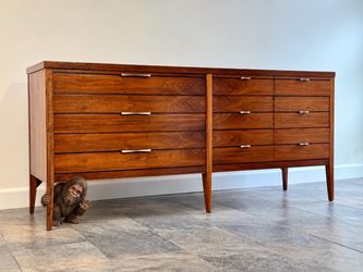 Lane Tuxedo Mid Century Walnut 9 Drawer Lowboy Dresser