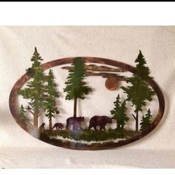 Bear Silhouette Metal Wall Art Bears in Forest (size 2nd picture)