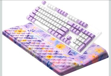 Ergonomic Keyboard Wrist Rest & Tilted Stand – Memory Foam Purple Floral