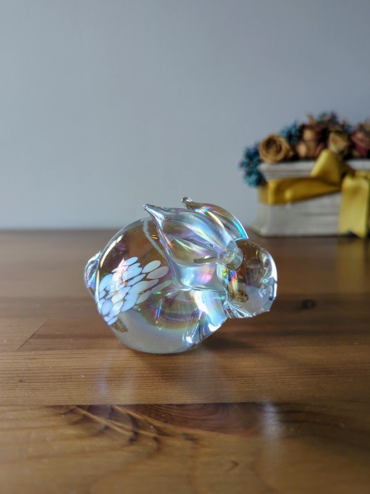 Iridescent Glass Bunny Rabbit Paperweight