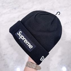 Authentic Supreme New Era Box Logo BOGO Beanie in Black & White New Proof of Purchase 