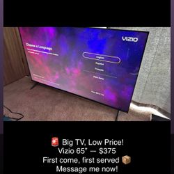 Vizio 65” 4K UHD Smart TV – Like New – $400 OBO 