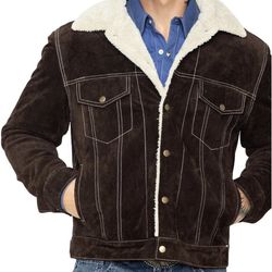 Men's Sherpa Lined Boar Suede Jacket