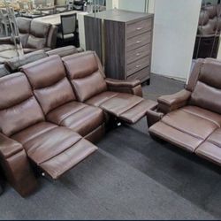 ✅️✅️2 pc smoke leather like fabric sofa and love seat set with recliners on the ends✅️ Recliner Chair Not Included✅️✅️