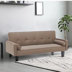 Upholstered Convertible Futon Sofa Bed Fabric Modern Futon Couch for Compact Living Room Apartment (Brown)