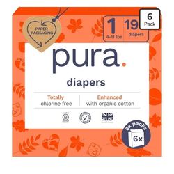 Pura Diapers Size 1 (114 Count) Hypoallergenic NEW Organic