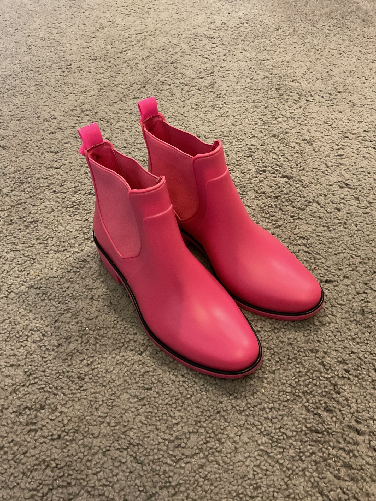 Kate Spade Sedgwick Hot Pink Rubber Ankle Boots Y2K sz 7, Like NEW