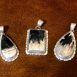 Sterling Silver Pendants Petrified Palm Stone Roots