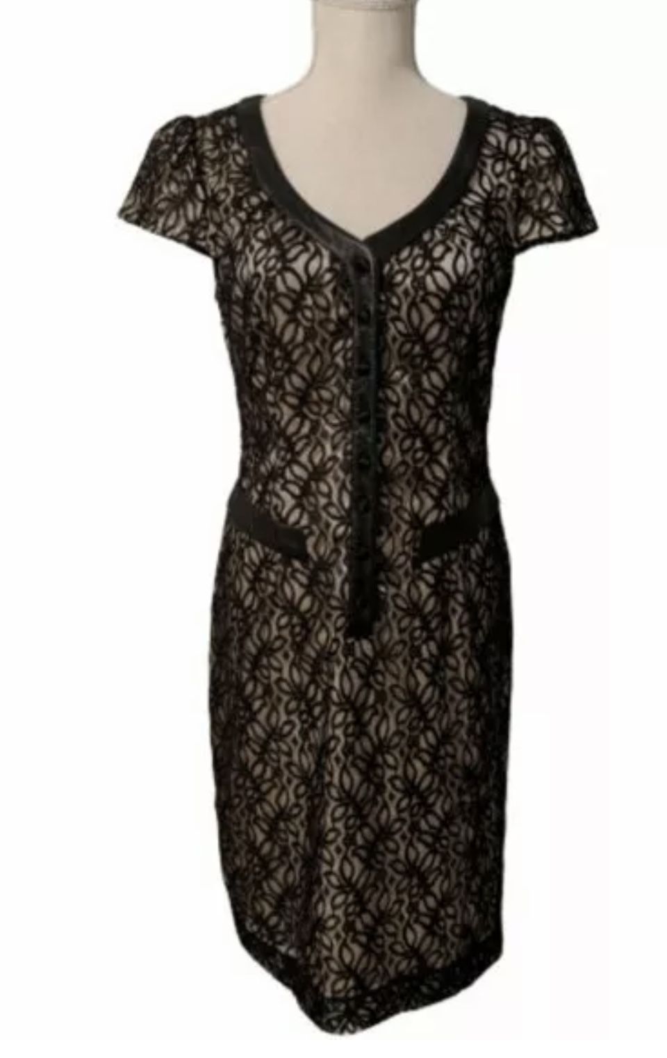 Moda International Lace Dress Leather Trim 