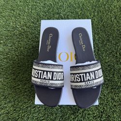 Dior Dway Black Embroidered Slide Sandals