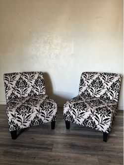 Pair of Black and White Floral Accent Chairs