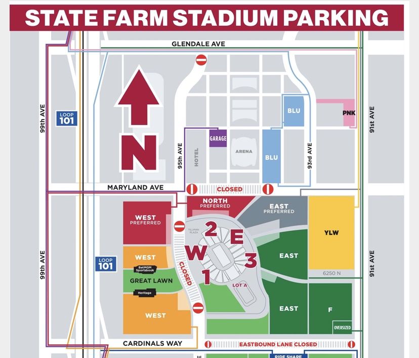 Arizona Cardinals Grey East Red West Red North Preferred Parking Passes