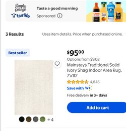 NEW Mainstays Ivory Shag Indoor Area Rug 7'x10'
