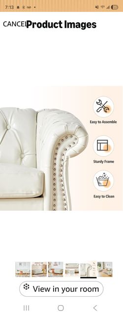 Modern White Chesterfield Faux Leather Sofa