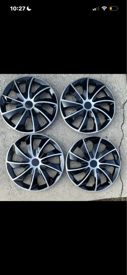WINJET WJ-5084-17” Black Silver Hubcaps Wheel Covers Set ONE BROKEN CLIP AS-IS