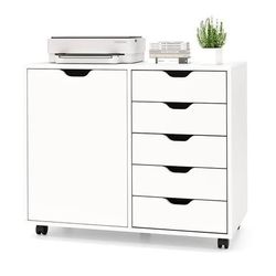 5-Drawer W/ Shelf Office Storage File Cabinet, Under Desk Cabinets Home Office, Printer Stand White