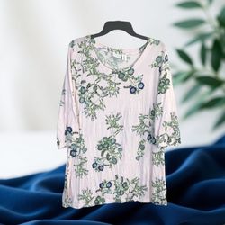 Tabitha Webb Pink w Green, Navy, Blue, Gray Floral Print Tunic Shirt Women 2X