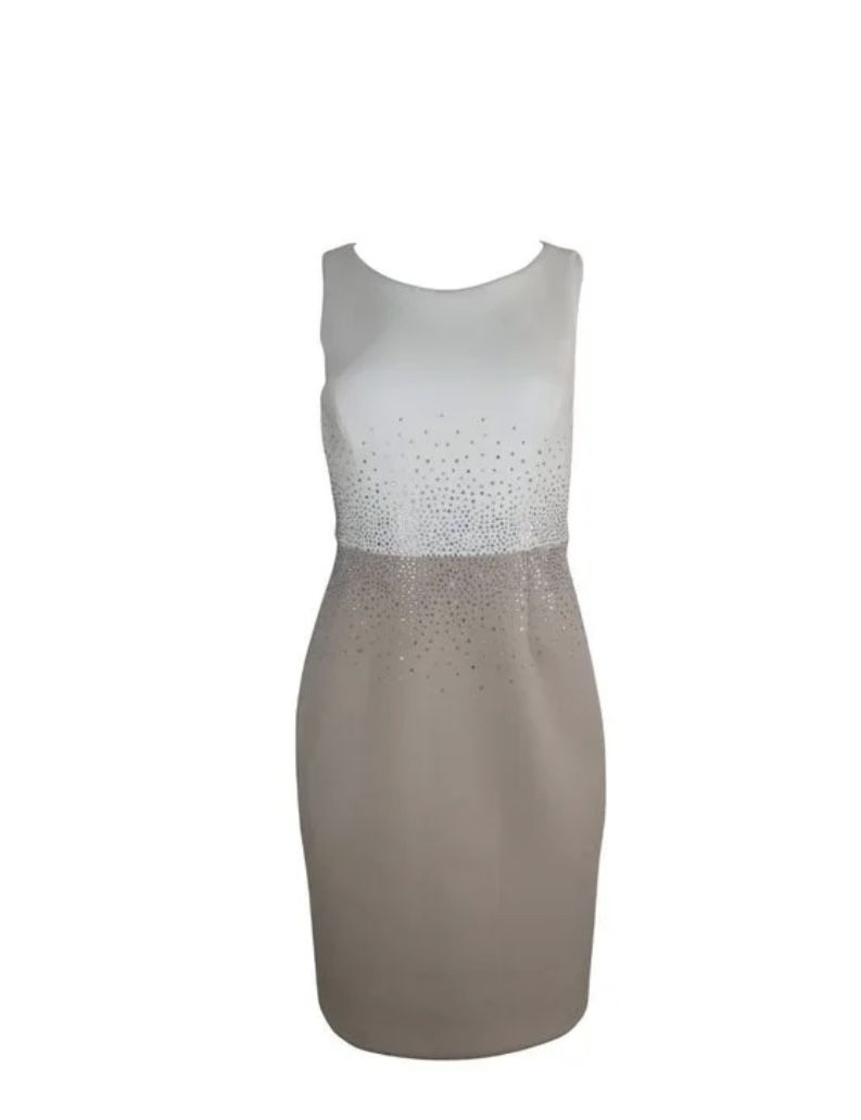Calvin Klein Size 14 Dress -Beige With White And Beads 