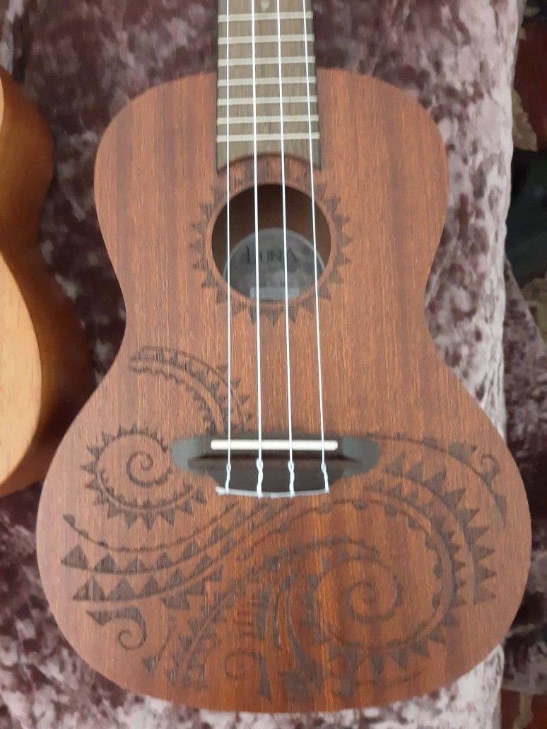 Luna Ukelele Uke Tc Mah "Tattoo" Carved Surface Music Musical Instrument With Bag