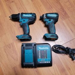 MAKITA 18V IMPACT DRILL, DRILL, AND CHARGER NO BATTERYS