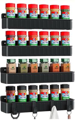 Black Wall-Mount Spice Rack Set of 4