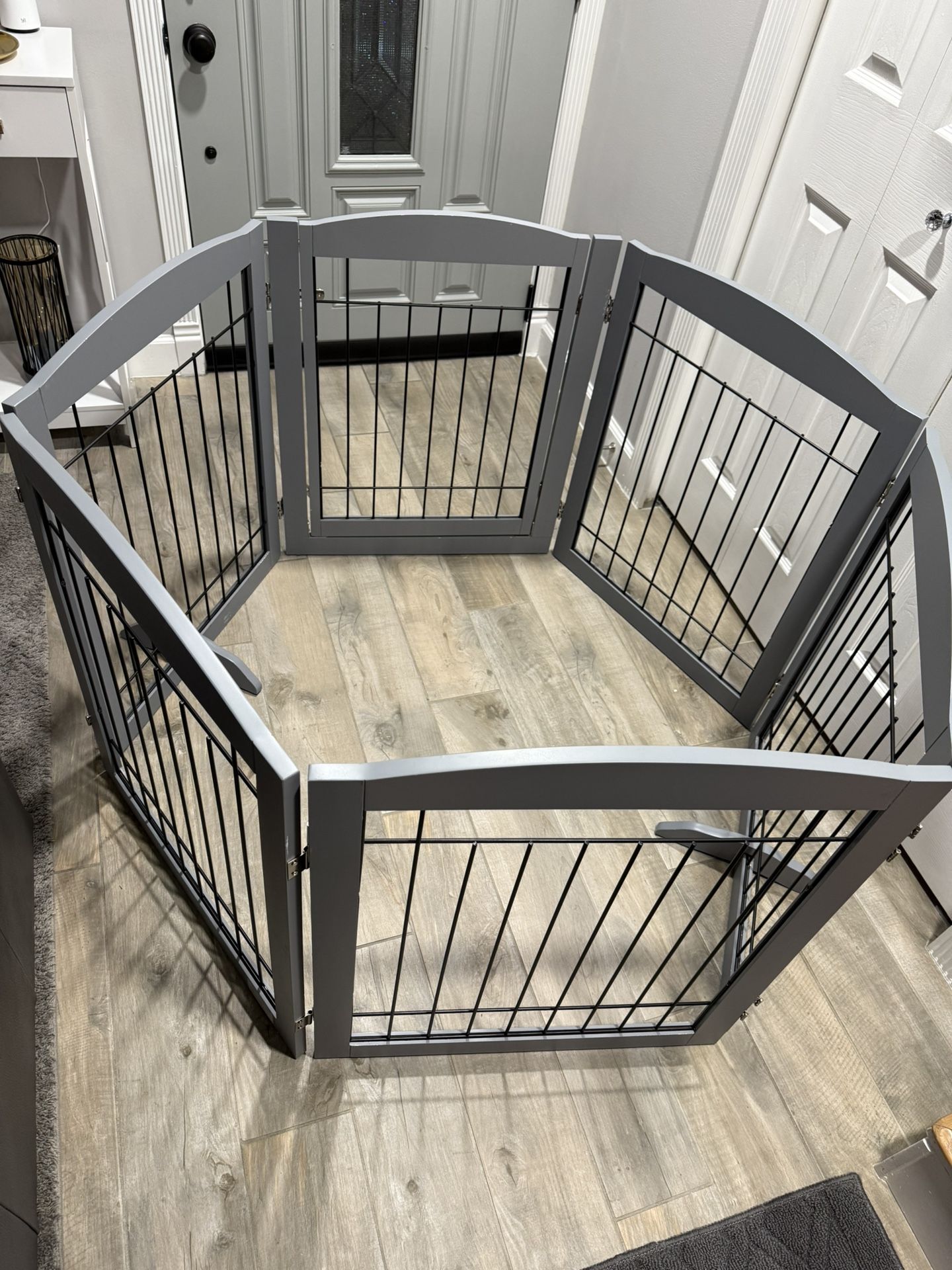 No-Assembly Folding 144" Extra Wide 30" Tall Wooden Dog / Pet Gate with Door  - Gray