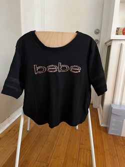 Bebe Black Sequin Logo Crop Top