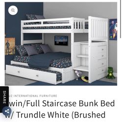 New White Bunk Bed Twin Bed Over Full Bed With Trundle Bed 