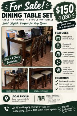 Dark Brown Counter Height Table with 2 Stools