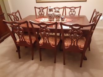 Beautiful China Cabinet And Dining Table with 6 chairs and 2 arm chairs